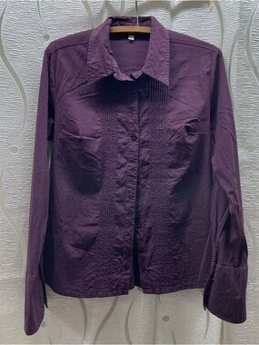 Chlorophylle Button Down Shirt Womens Large Purple Pintuck Dobby‎ Long Sl
